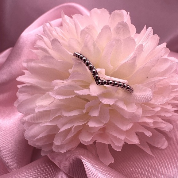 PANDORA Beaded Wishbone Ring – Sterling Silver Simple & Elegant Stacking Ring - Picture 6 of 11